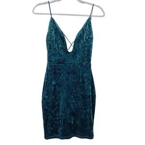 Vintage Windsor Womens Size M Green Crushed Velvet Low Bust Mini Dress